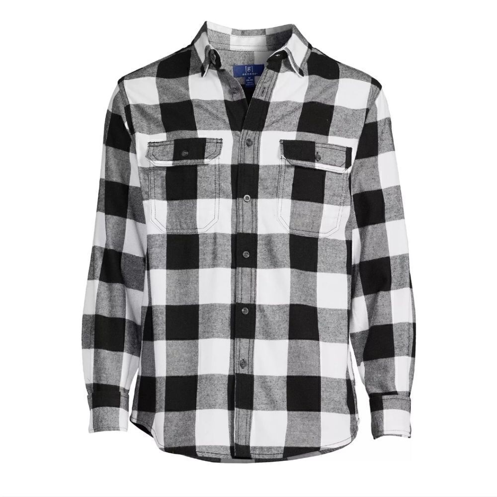 GEORGE Mens Super Soft Flannel Shirt XL 46-48 Buffalo Check Black White New